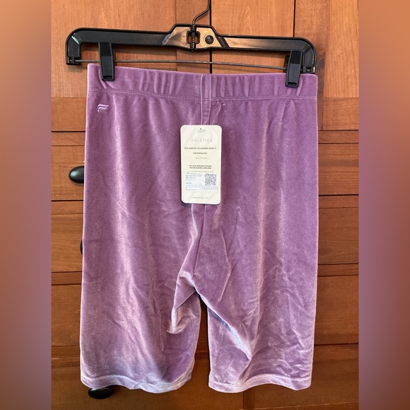Fabletics high waisted velour bike shorts, bright lilac, size medium. - Picture 2 of 4